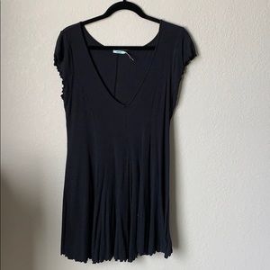 UO Black Deep V-Neck Ruffle Dress